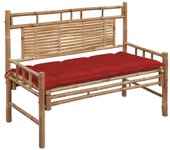 Banco de jardín con cojín bambú 120 cm