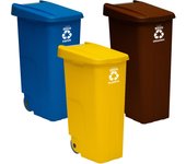 Cubo de basura wellhome reciclo 330 litros totales en 3 contenedores con tapa y ruedas de 110l cada uno