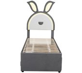 Cama para niño acolchada - terciopelo gris - cama nido con cajones y led - 90x200 cm
