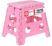 Relaxdays taburete plegable, antideslizante, resiste hasta 120 kg, asa transporte, banca infantil 32,5x37x30 cm, rosa
