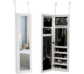 Costway espejo joyero de pared, armario para joyas con espejo de cuerpo entero y tira de luz led, armario joyero interior montado en pared/puerta, org