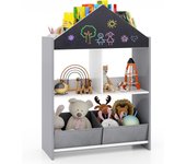 Estantería de casa de muñecas para niños, organizador de juguete con pizarra, pizarra blanca, 4 secciones superiores, 2 compartimentos abiertos y 2