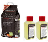 Lotusgrill carbón mdf de haya bolsa 2,5 kg incl. 2x lotusgrill pasta 200 ml, ambos hechos para barbacoa raucharmes con lotusgrill