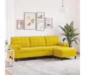 Sofá 3 plazas con reposapiés amarillo 210 cm terciopelo