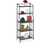 Relaxdays estantería metálica, acero, 133x56x28 cm, estante baño y cocina, 5 baldas, librería metal, sin fondo, negro