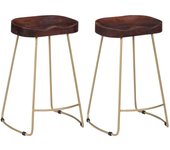 Juego de dos taburetes de bar de diseño con asiento de madera maciza de mango 1202101