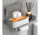 Portarrollos de papel higiénico de pared de acero inoxidable con placa de extensión, apto para baño y cocina (plateado)