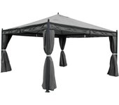Pérgola pabellón cenador de jardín estructura estable 7 cm con pared lateral + mosquitera gris 4x4 m 04_0004091