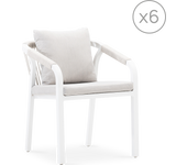 Pack de 6 sillas de comedor alu blanco y cuerda con cojín beige - maya