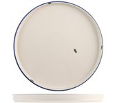 6x plato redondo h&h rye de porcelana blanca con borde azul 25 cm