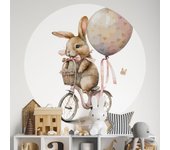 Vinilo adhesivo decorativo redondo para niños - infantiles - conejo en bicicleta