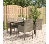Set comedor jardín 5 piezas，conjunto de comedor de exterior，conjunto de jardín y cojines ratán sintético negro gris cfw370747