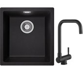 Cecipa max fregadero 1 seno de cuarzo y resina negro gris 40*44*20cm + grifo monomando plegable negro grifo monomando plegable bajo ventana