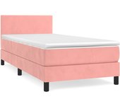 Cama somier tapizada con colchón de terciopelo rosa 90x200 cm