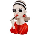 Gilde dama con pintalabios rojo vestido rojo con lunares negros y gafas de sol, h.26 cm