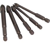 5 brocas hexagonales cruzadas, brocas de carburo para vidrio, abridor de agujeros para hormigón, vástago hexagonal de 1/4 pulg.