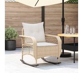 Vidaxl silla mecedora de jardín con cojines ratán sintético beige