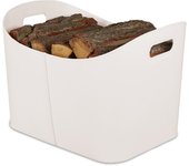 Relaxdays cesta para leña piel sintética xl, canasto para troncos con asas, para madera de chimenea, blanco crema