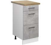 Vicco mueble bajo de cocina r-line, hormigón, 40 cm con cajones, et roble