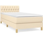 Cama somier tapizada con colchón de tela color crema 90x190 cm