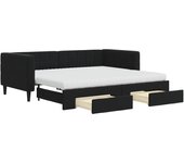 Sofá cama nido con cajones terciopelo negro 90x190 cm