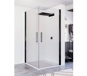 Mampara de ducha angular, perfil negro, 2 puertas abatibles, cristal transparente de 6 mm con antical, modelo zafira black, ancho 70x80.