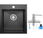 Fregadero de cocina 1 seno negro antracita 40*45cm - fregadero de acero inoxidable fregadero de 1 seno + dispensador de jabón de cocina cromado 300ml