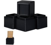 Relaxdays set de 4 elevadores mesa, silla, cama, muebles, alza, taco, bambú, 8,5 cm elevación, 10x11,5x11,5 cm, negro