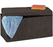 Relaxdays banco almacenaje, plegable, acolchado, con separador extraíble, 84 l, baúl almacenamiento, marrón/gris