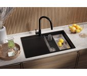Primagran fregadero cocina negro 78x50cm, fregadero granito 1 seno + sifón + accesorios, fregadero sobre encimera al mueble 50cm - san francisco