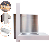 Chimenea de bioetanol de pared, bio-chimenea 1,5 lt 65x75cm cristal y acero, diseño moderno, blanco - zik