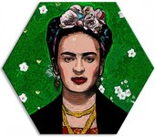 Frida kahlo - retrato con fondo verde - lienzo hexagonal - impresión en lienzo montada en bastidor de pvc 120x120 cm