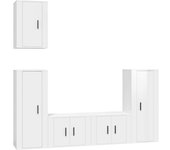 Conjunto de soporte para tv de 5 piezas, madera contrachapada blanca de alto brillo