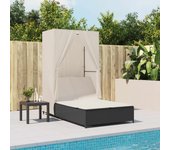 Maison exclusive - tumbona doble con techo y cortinas ratán sintético negro