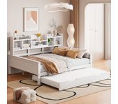 Cama nido 140x200 cm - 90x190 cm - con almacenaje - somier de láminas - multipino - blanco (colchón no incluido)