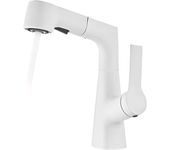 Grifo de cocina con rociador, giratorio 360°, para agua caliente y fría (blanco)