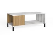 Mesa de centro de diseño moderno tokio, tablero de partículas melaminizado, color albo y rayado, 100x50x40,6 cm