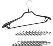 Relaxdays pack de 20 perchas ropa antideslizantes para trajes con barra, metal y pvc, negro, 45 cm