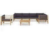 Set de muebles de jardín 7 piezas bambú con cojines gris oscuro