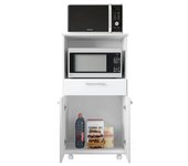 Buyqualia mueble de cocina para microondas con ruedas, aparador auxiliar en color blanco (alto 118cm / ancho 61 cm/fondo 49 cm)