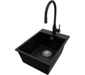 Primagran fregadero granito negro 38x50cm, fregadero cocina 1 seno + grifo 40x13cm + sifón, fregadero sobre encimera al mueble 40cm - riga