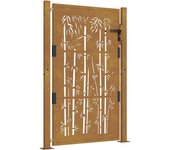 Puerta de jardín | puerta de valla | cancela de valla acero corten diseño bambú 105x130 cm cfw68474