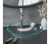 Vidaxl lavabo baño grifo&desagüe de empuje vidrio templado esmerilado
