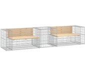 Banco de jardín con cesta para gaviones de madera maciza de pino