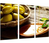 Bar, restaurante, aceitunas verdes, aceite de oliva , impresión fotográfica sobre madera, cuadro moderno decorativo