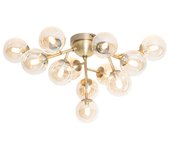 Plafón inteligente de bronce con cristal ámbar de 12 luces incl. 12 wifi g9 - bianca