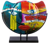 Jarrón gilde cara fashion multicolor con motivo de cara, vidrio, plano, redondo, h.35 x l.39cm