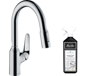 Grifo de cocina con hansgrohe focus m42 180 pulverizador cromado de 2 chorros + limpiador briochin