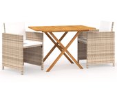 Conjunto de comedor de jardín 3 piezas con cojines beige