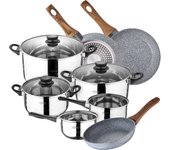 Bateria de cocina 8 piezas san ignacio toledo de acero inoxidable con juego de sartenes (22/24/26 cm) san ignacio daimiel en aluminio forjado
